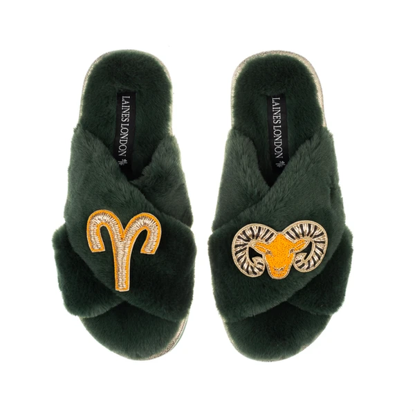 Laines London Classic Laines Slippers With Aries Star Sign Brooches