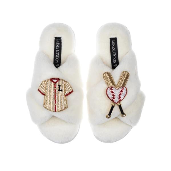 laines london Classic Laines Slippers With Baseball Lover Brooches