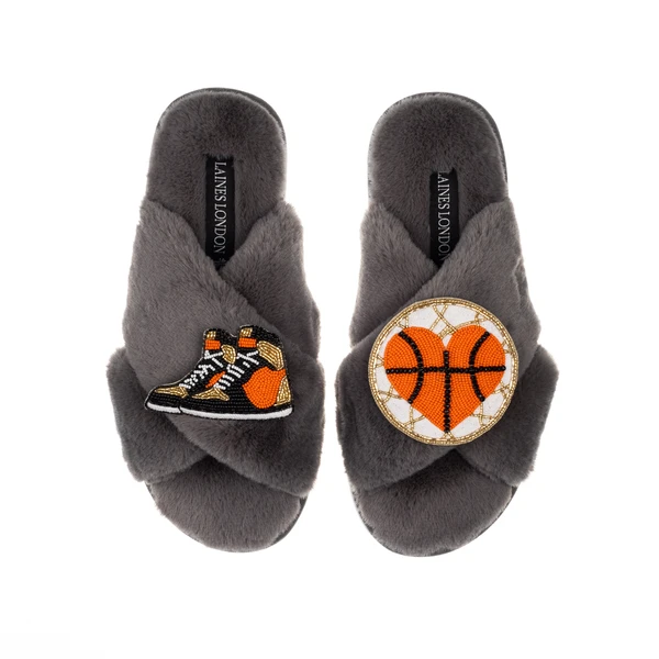 Laines London Classic Laines Slippers With Basketball Lover Brooches
