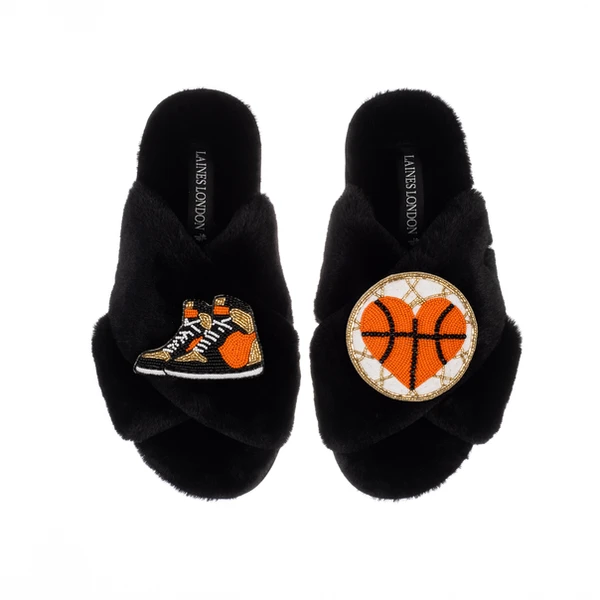 laines london Classic Laines Slippers With Basketball Lover Brooches