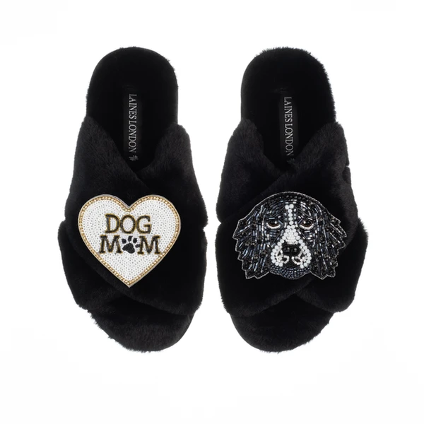 Laines London Classic Laines Slippers With Bentley The Spaniel & Dog Mum / Mom Brooches