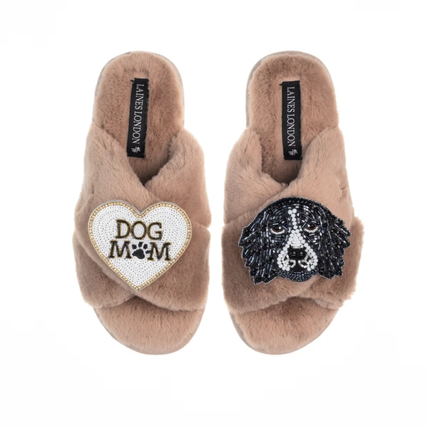 Laines London Classic Laines Slippers With Bentley The Spaniel & Dog Mum / Mom Brooches