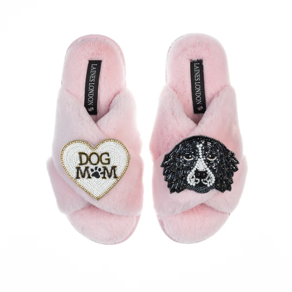 laines london Classic Laines Slippers With Bentley The Spaniel & Dog Mum / Mom Brooches