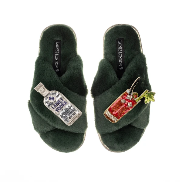 Laines London Classic Laines Slippers With Bloody Mary Brooches
