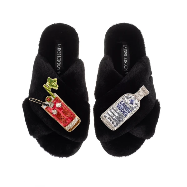 Laines London Classic Laines Slippers With Bloody Mary Brooches