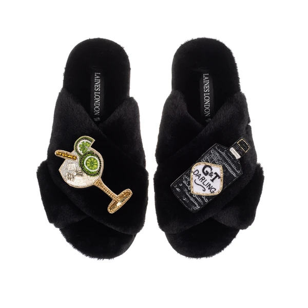 Laines London Classic Laines Slippers With Botanical Gin & Glass Brooches