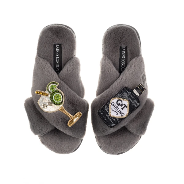 Laines London Classic Laines Slippers With Botanical Gin & Glass Brooches