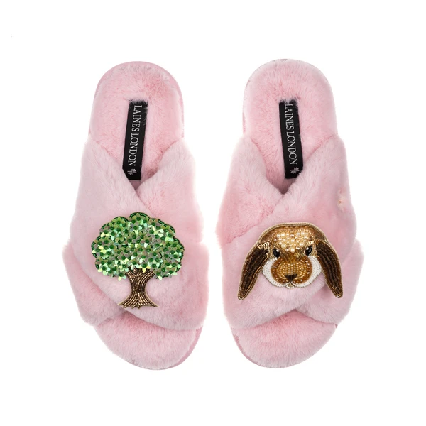 Laines London Classic Laines Slippers With Bunny & Oak Tree Brooches