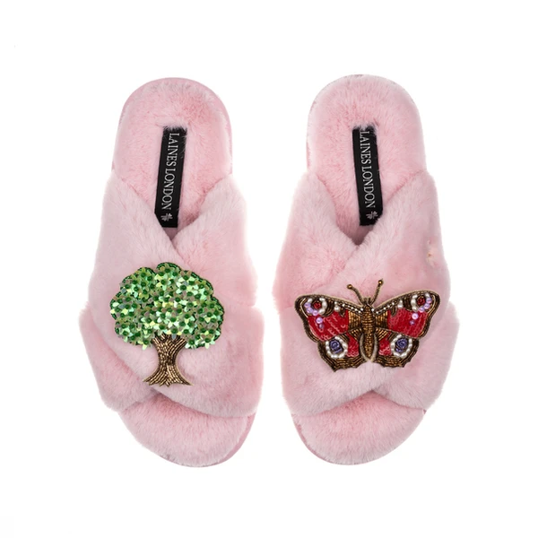 Laines London Classic Laines Slippers With Butterfly & Oak Tree Brooches