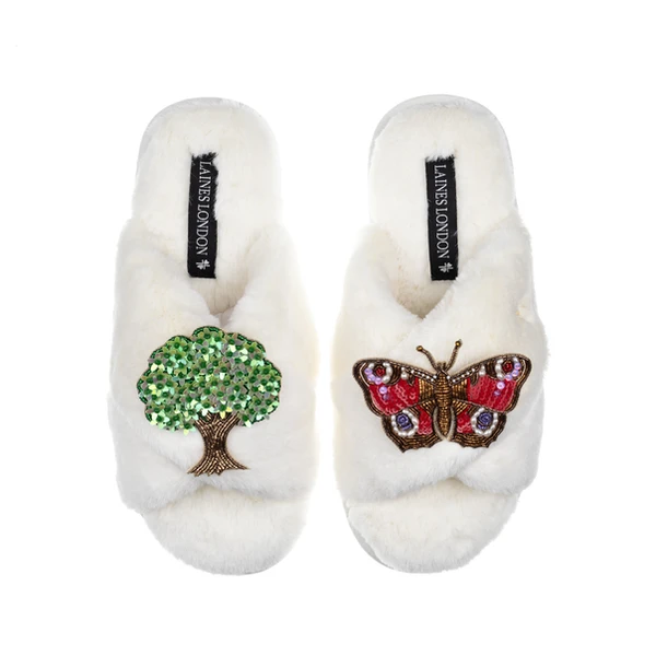 laines london Classic Laines Slippers With Butterfly & Oak Tree Brooches laines london Classic Laines Slippers With Butterfly & Oak Tree Brooches