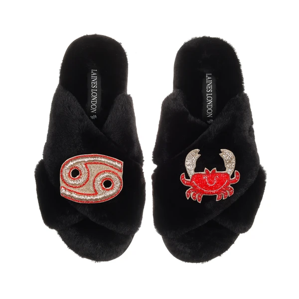 Laines London Classic Laines Slippers With Cancer Star Sign Brooches