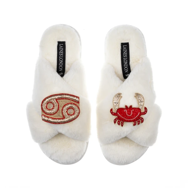 Laines London Classic Laines Slippers With Cancer Star Sign Brooches