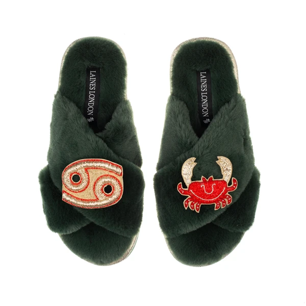 laines london Classic Laines Slippers With Cancer Star Sign Brooches
