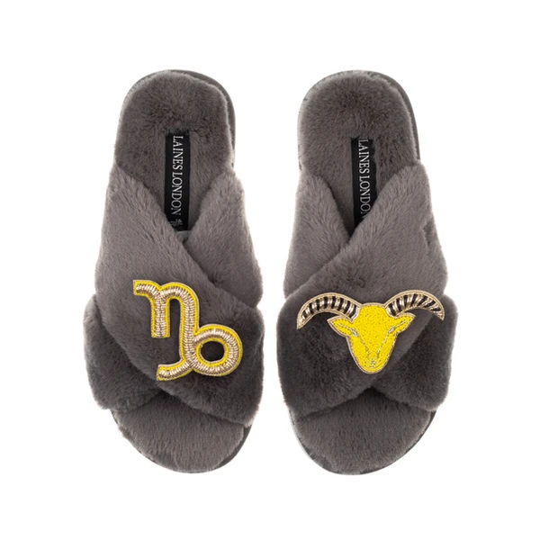 Laines London Classic Laines Slippers With Capricorn Star Sign Brooches
