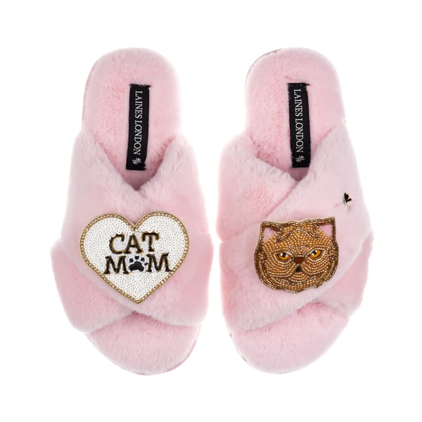 Laines London Classic Laines Slippers With Cat Mum/Mom & Ginger Persian Cat Brooches