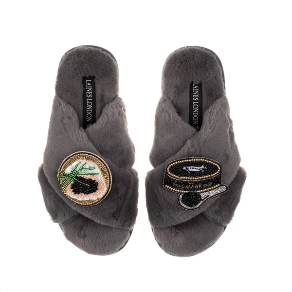 Laines London Classic Laines Slippers With Caviar & Blini Brooches