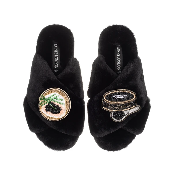 laines london Classic Laines Slippers With Caviar & Blini Brooches