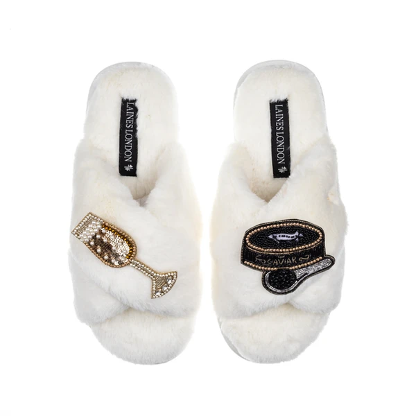 Laines London Classic Laines Slippers With Caviar & Champers Brooches