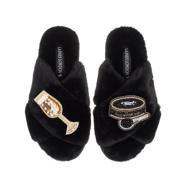 Laines London Classic Laines Slippers With Caviar & Champers Brooches