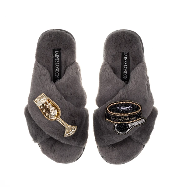 laines london Classic Laines Slippers With Caviar & Champers Brooches
