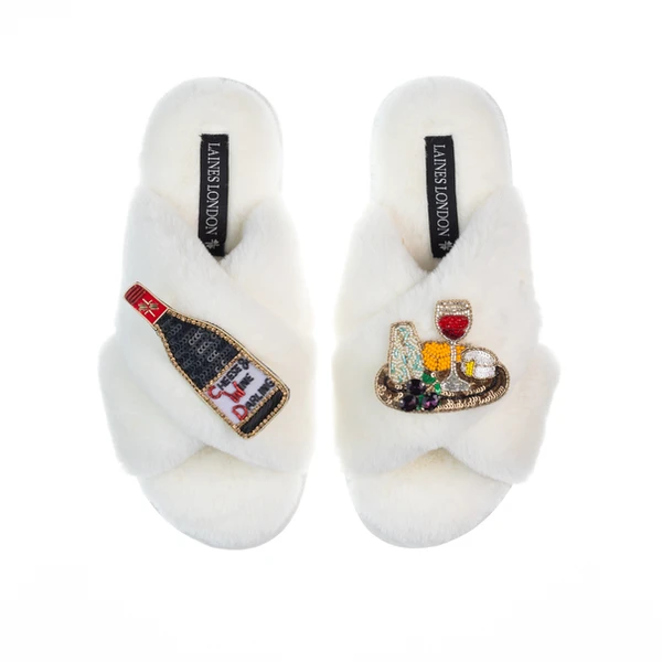 Laines London Classic Laines Slippers With Cheese & Red Wine Brooches