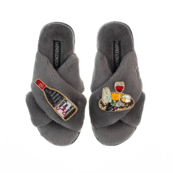 Laines London Classic Laines Slippers With Cheese & Red Wine Brooches
