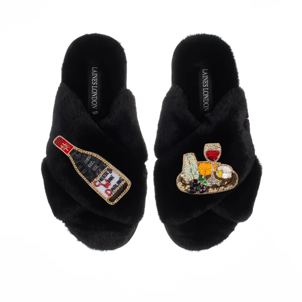 laines london Classic Laines Slippers With Cheese & Red Wine Brooches