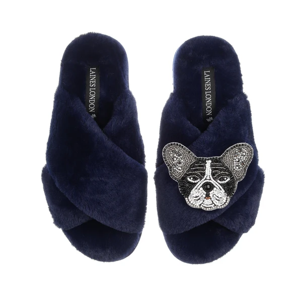 laines london Classic Laines Slippers With Coco The Frenchie Brooch