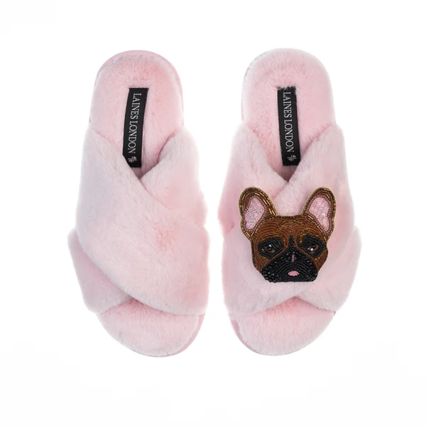 Laines London Classic Laines Slippers With Cookie The Frenchie Brooch