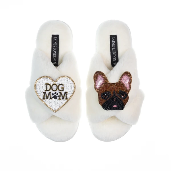 Laines London Classic Laines Slippers With Cookie The Frenchie & Dog Mum / Mom Brooches
