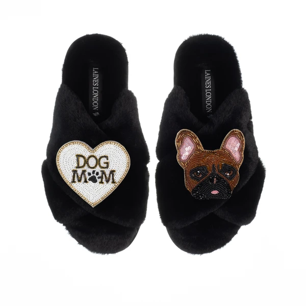Laines London Classic Laines Slippers With Cookie The Frenchie & Dog Mum / Mom Brooches