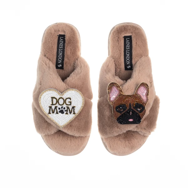 laines london Classic Laines Slippers With Cookie The Frenchie & Dog Mum / Mom Brooches
