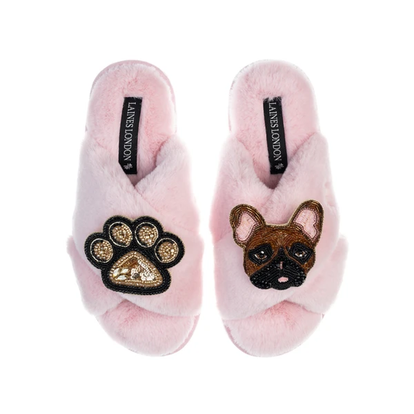 Laines London Classic Laines Slippers With Cookie The Frenchie & Paw Brooches
