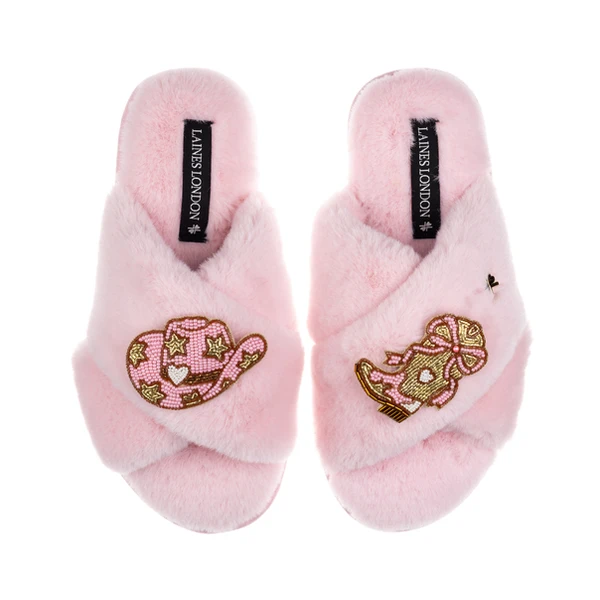 Laines London Classic Laines Slippers With Cowgirl Hat & Cowgirl Boots Brooches