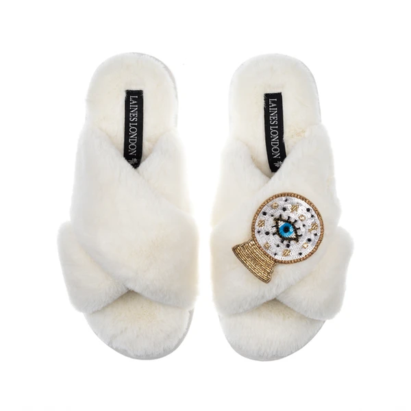 Laines London Classic Laines Slippers With Crystal Ball Brooch