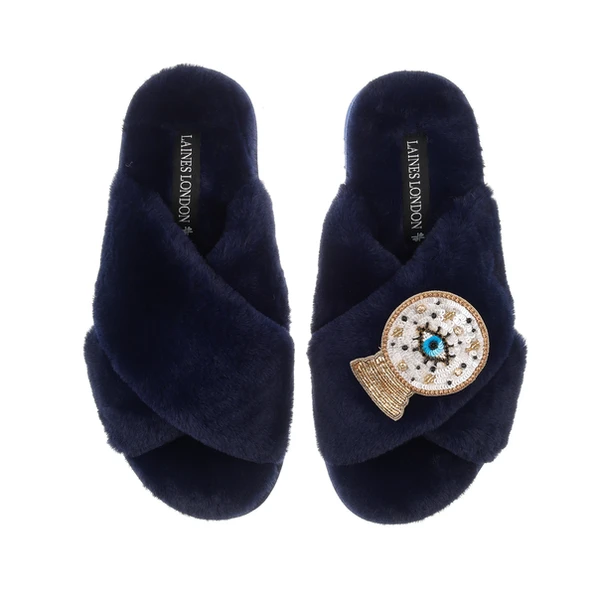 laines london Classic Laines Slippers With Crystal Ball Brooch