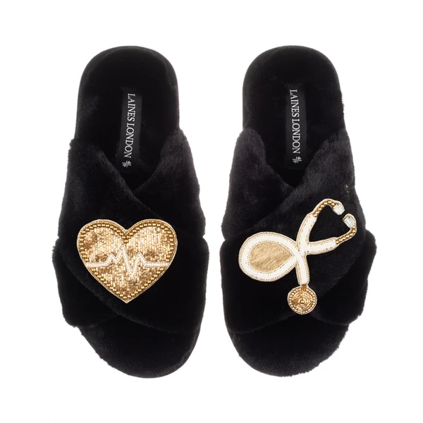 Laines London Classic Laines Slippers With Doctor Brooches