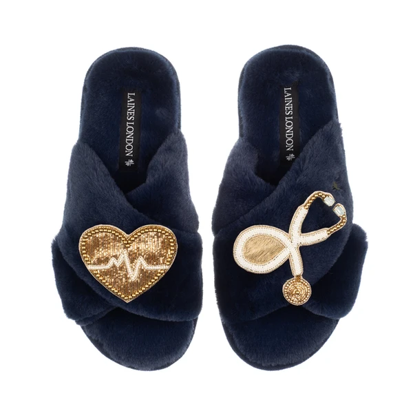 Laines London Classic Laines Slippers With Doctor Brooches