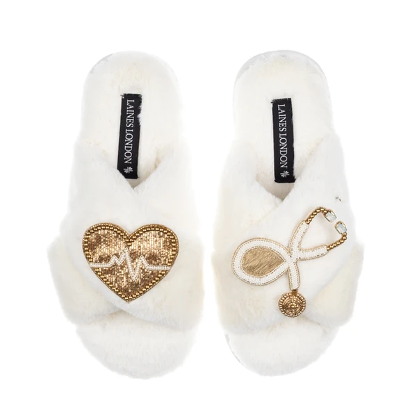laines london Classic Laines Slippers With Doctor Brooches