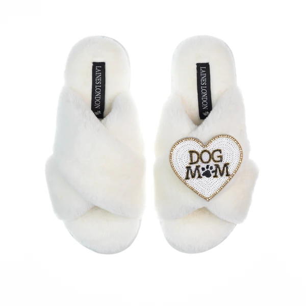 Laines London Classic Laines Slippers With Dog Mum / Mom Brooch