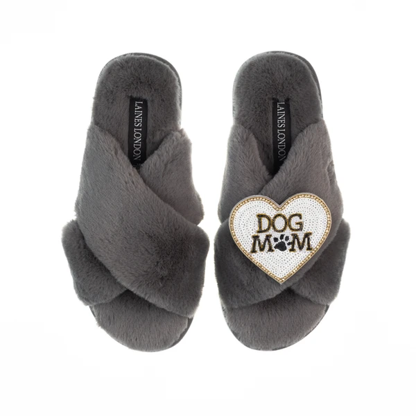 Laines London Classic Laines Slippers With Dog Mum / Mom Brooch