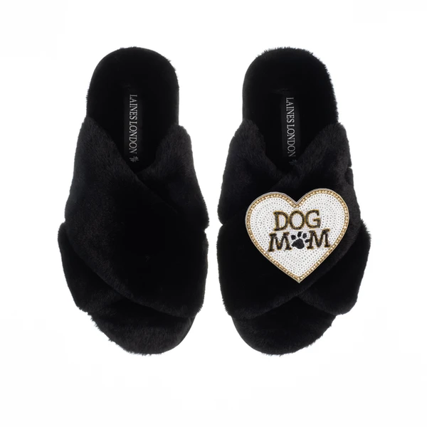 laines london Classic Laines Slippers With Dog Mum / Mom Brooch