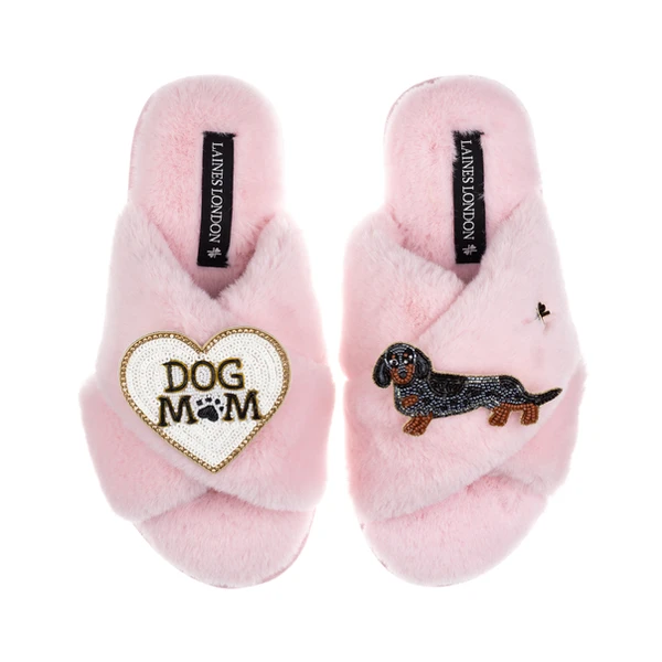 Laines London Classic Laines Slippers With Dog Mum/Mom & Dapple Dachshund Brooches