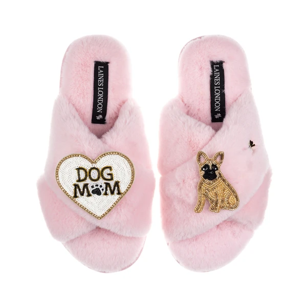 Laines London Classic Laines Slippers With Dog Mum/Mom & Fawn Sitting French Bulldog Brooches