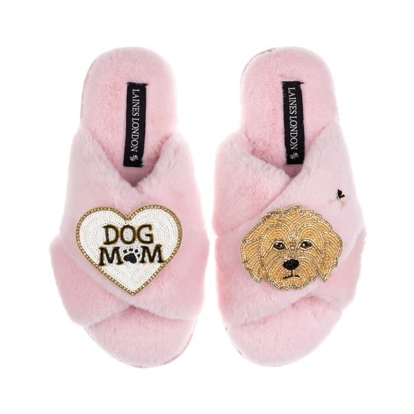 Laines London Classic Laines Slippers With Dog Mum / Mom & Golden Cockapoo Brooches