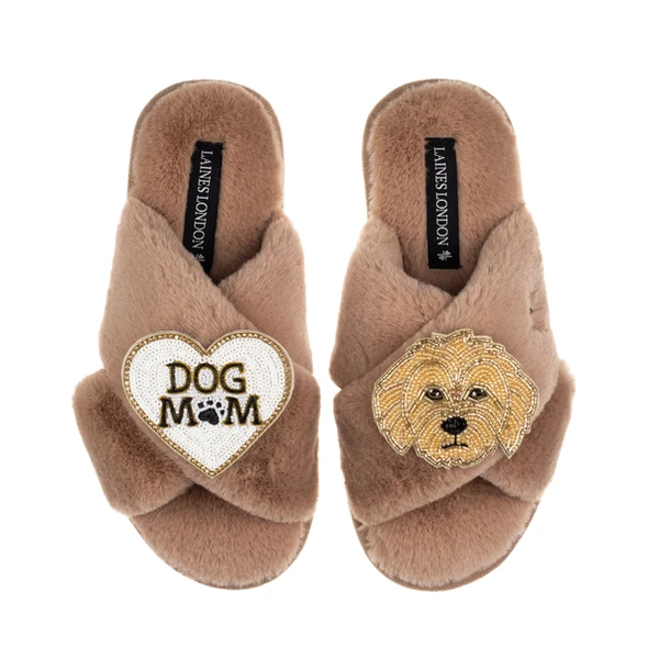 Laines London Classic Laines Slippers With Dog Mum / Mom & Golden Cockapoo Brooches