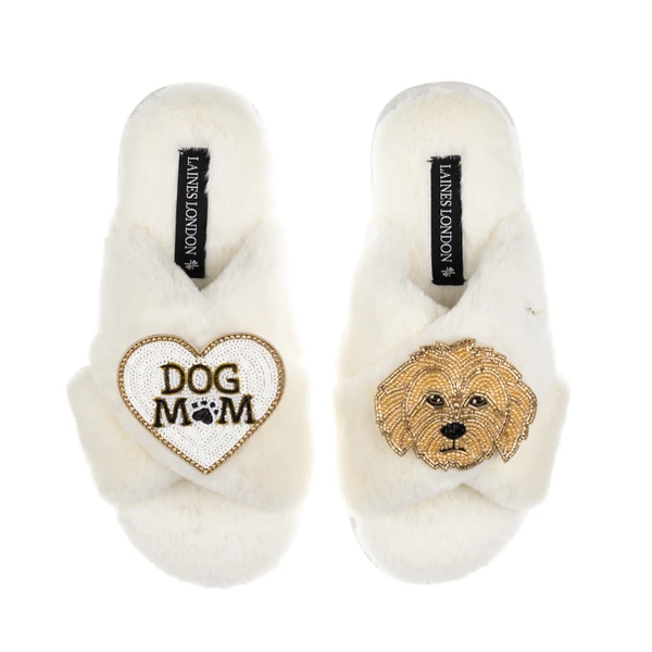laines london Classic Laines Slippers With Dog Mum / Mom & Golden Cockapoo Brooches