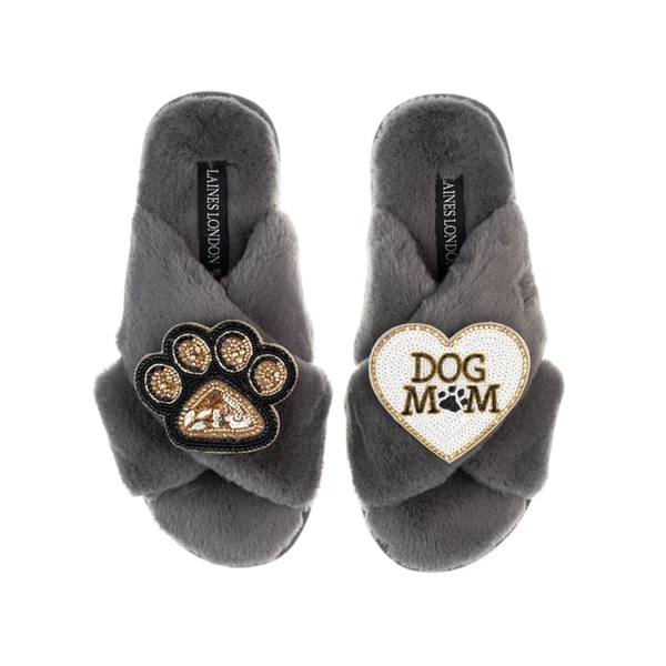 Laines London Classic Laines Slippers With Dog Mum / Mom & Paw Brooches