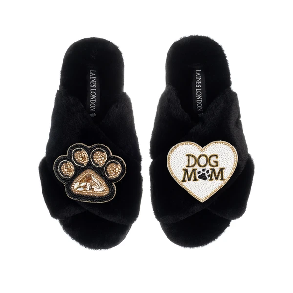 laines london Classic Laines Slippers With Dog Mum / Mom & Paw Brooches