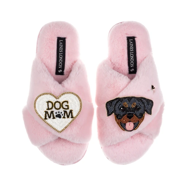 Laines London Classic Laines Slippers With Dog Mum / Mom & Rottweiler Brooches